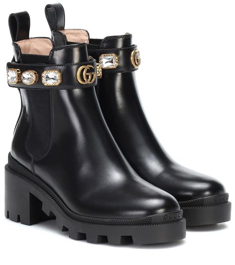 gucci black boots rhinestone|gucci embellished leather ankle boots.